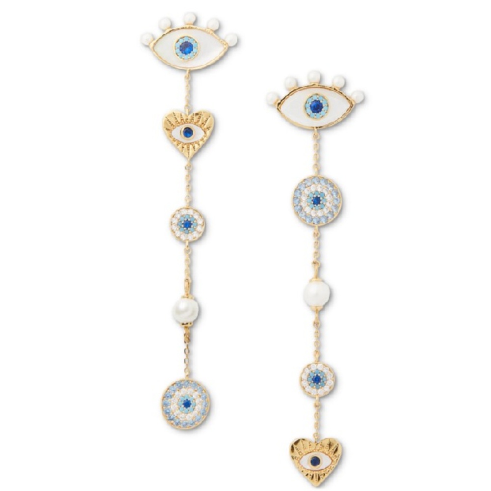 $148 Kate Spade All Seeing Evil Eye Gold-Tone Mixed Stone Linear Drop Ea…